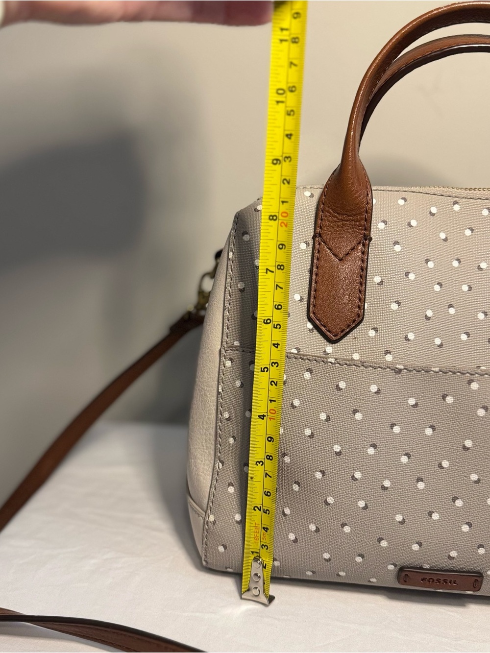 Fossil Fiona Women's Satchel, White And Gray Brown Leather Handles Signature Key - Picture 6 of 10